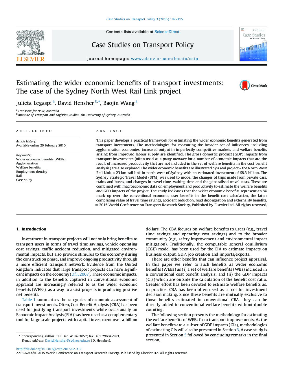 Estimating the wider economic benefits of transport investments: The case of the Sydney North West Rail Link project