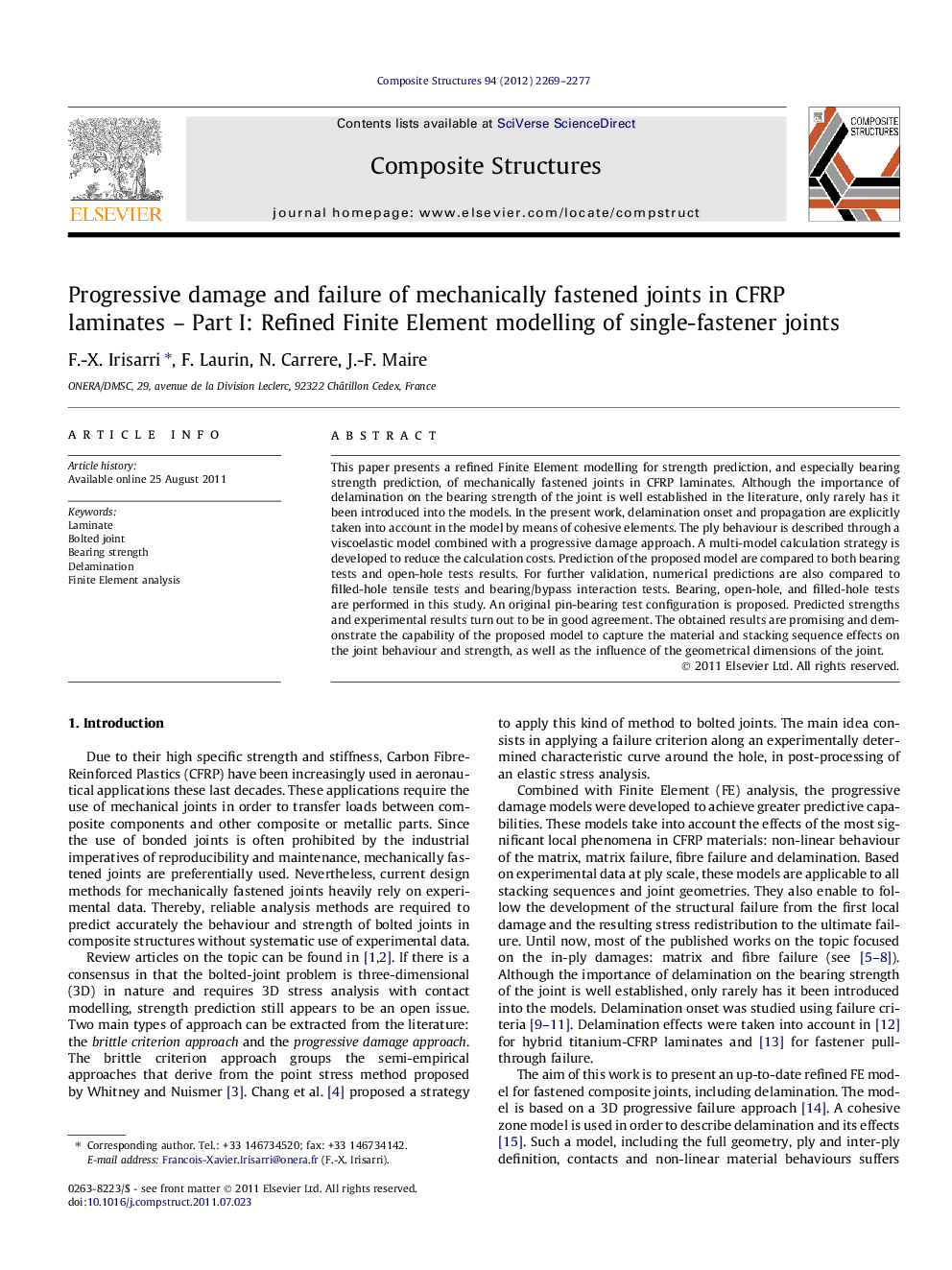 Progressive damage and failure of mechanically fastened joints in CFRP laminates - Part I: Refined Finite Element modelling of single-fastener joints