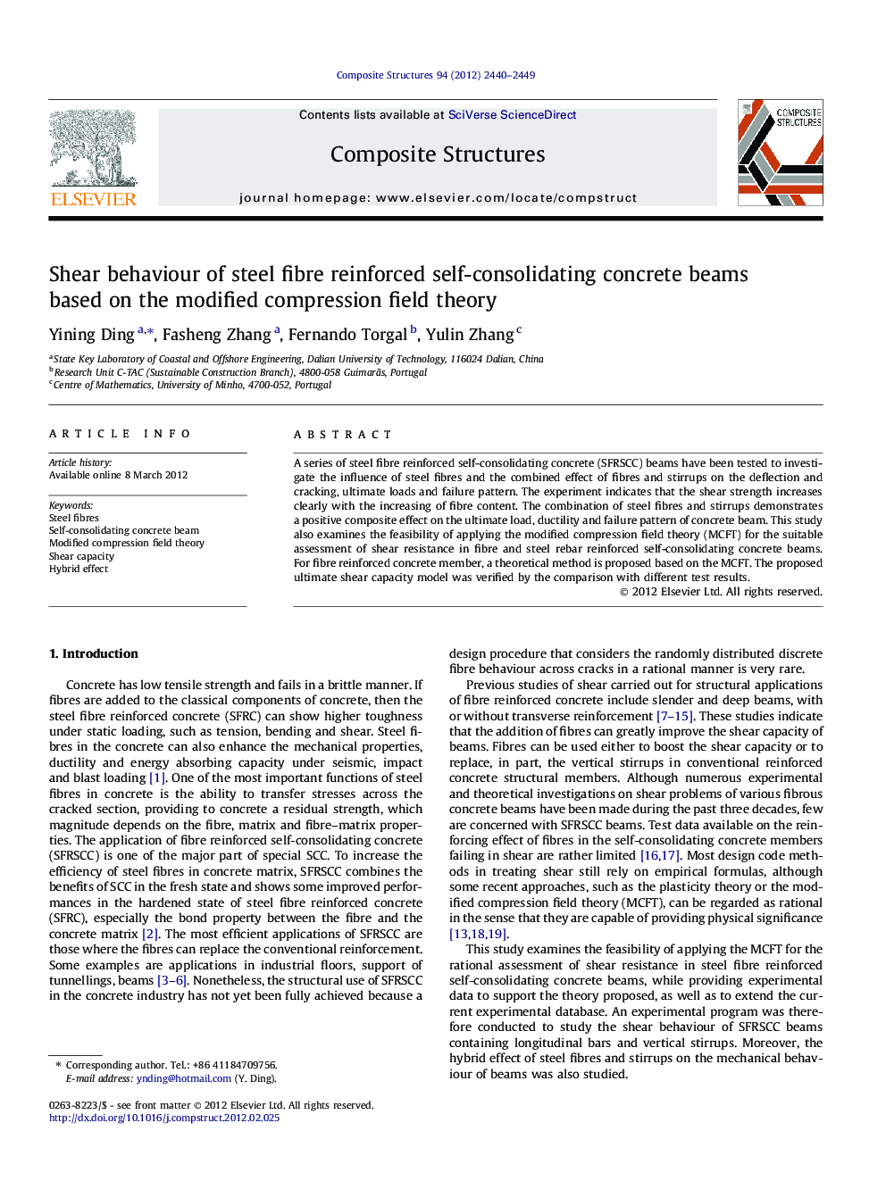 Shear behaviour of steel fibre reinforced self-consolidating concrete beams based on the modified compression field theory