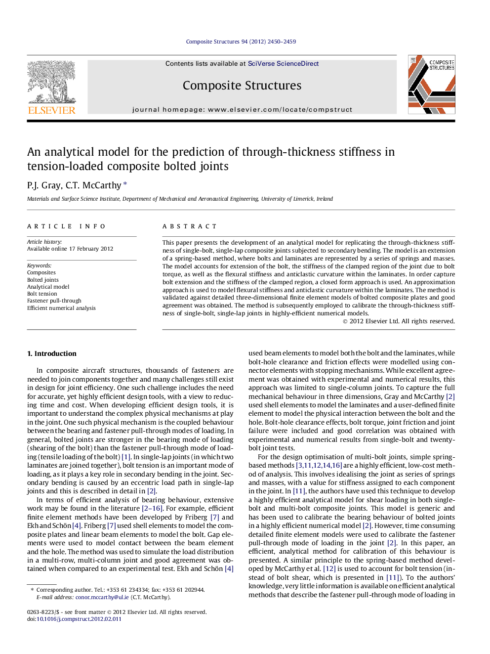 An analytical model for the prediction of through-thickness stiffness in tension-loaded composite bolted joints