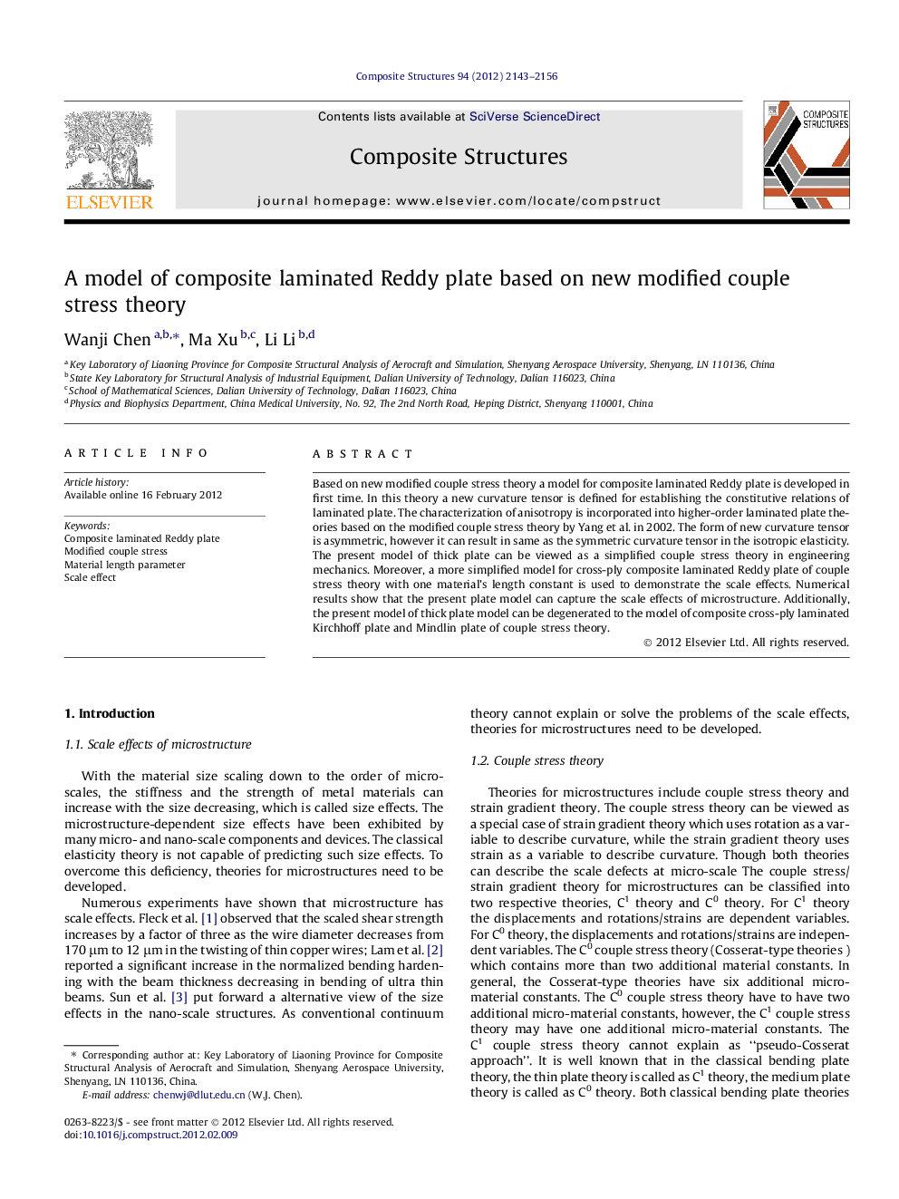 A model of composite laminated Reddy plate based on new modified couple stress theory