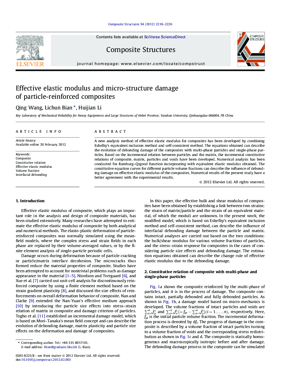 Effective elastic modulus and micro-structure damage of particle-reinforced composites