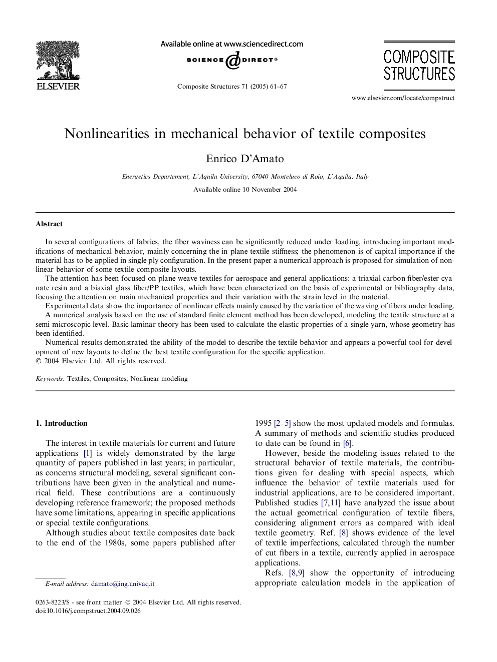 Nonlinearities in mechanical behavior of textile composites