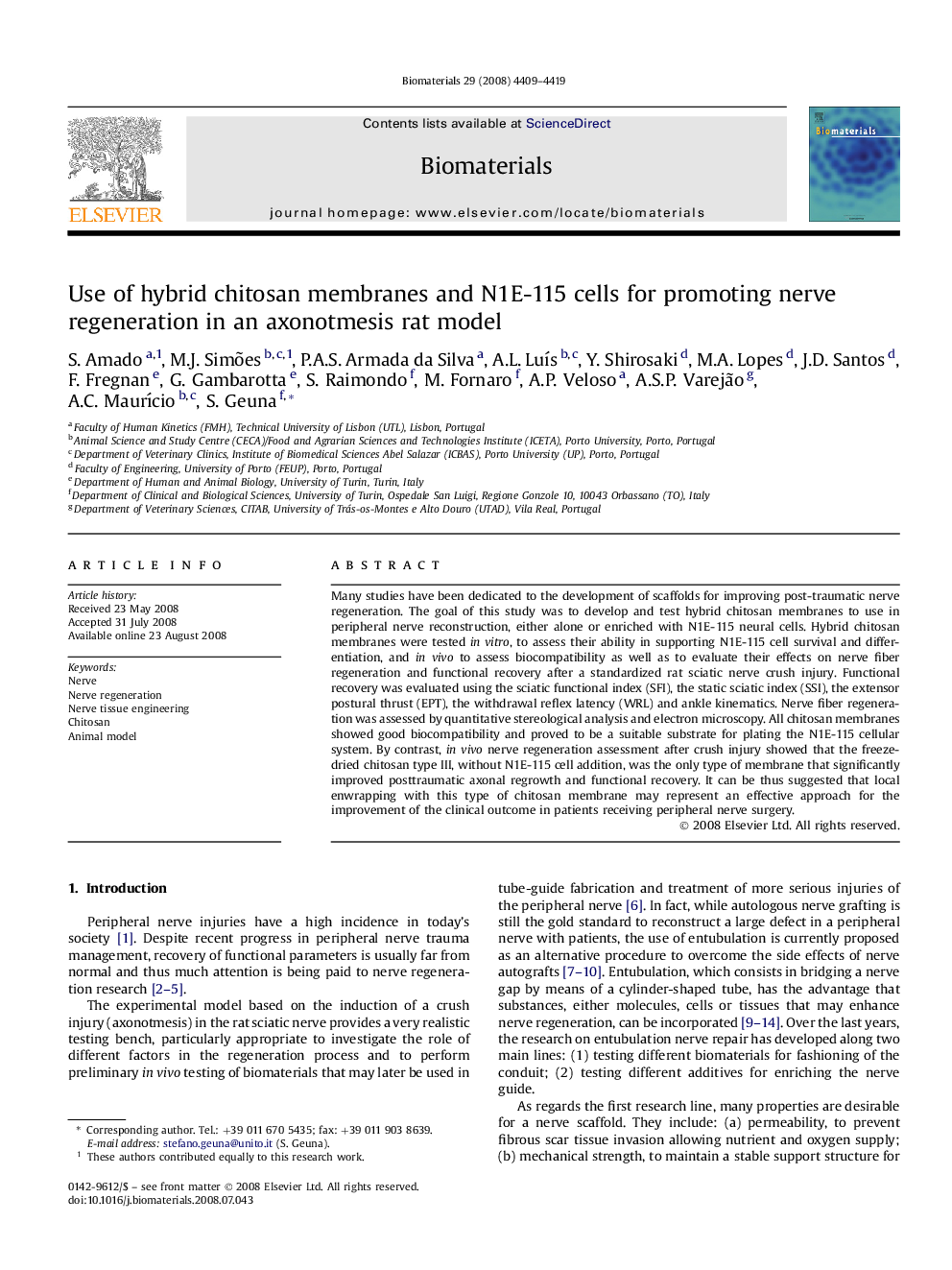 Use of hybrid chitosan membranes and N1E-115 cells for promoting nerve regeneration in an axonotmesis rat model