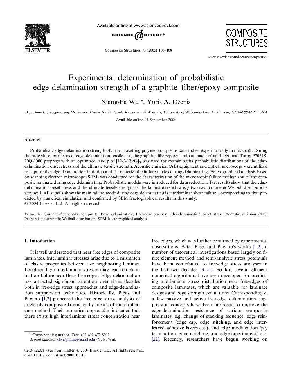 Experimental determination of probabilistic edge-delamination strength of a graphite-fiber/epoxy composite