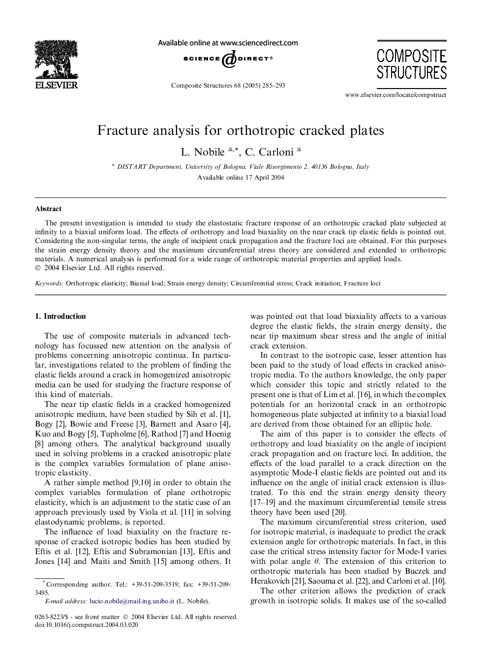 Fracture analysis for orthotropic cracked plates