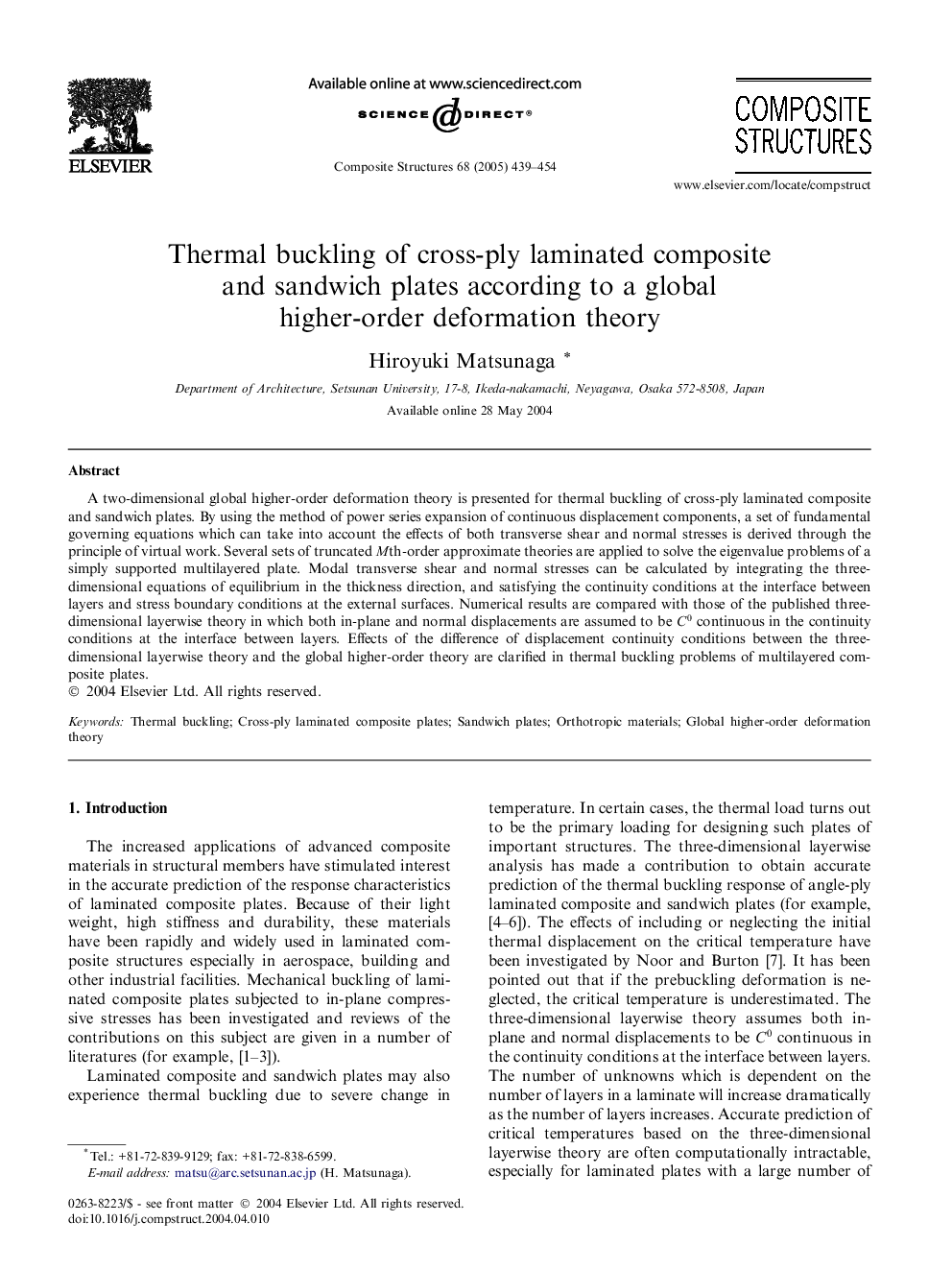 Thermal buckling of cross-ply laminated composite and sandwich plates according to a global higher-order deformation theory