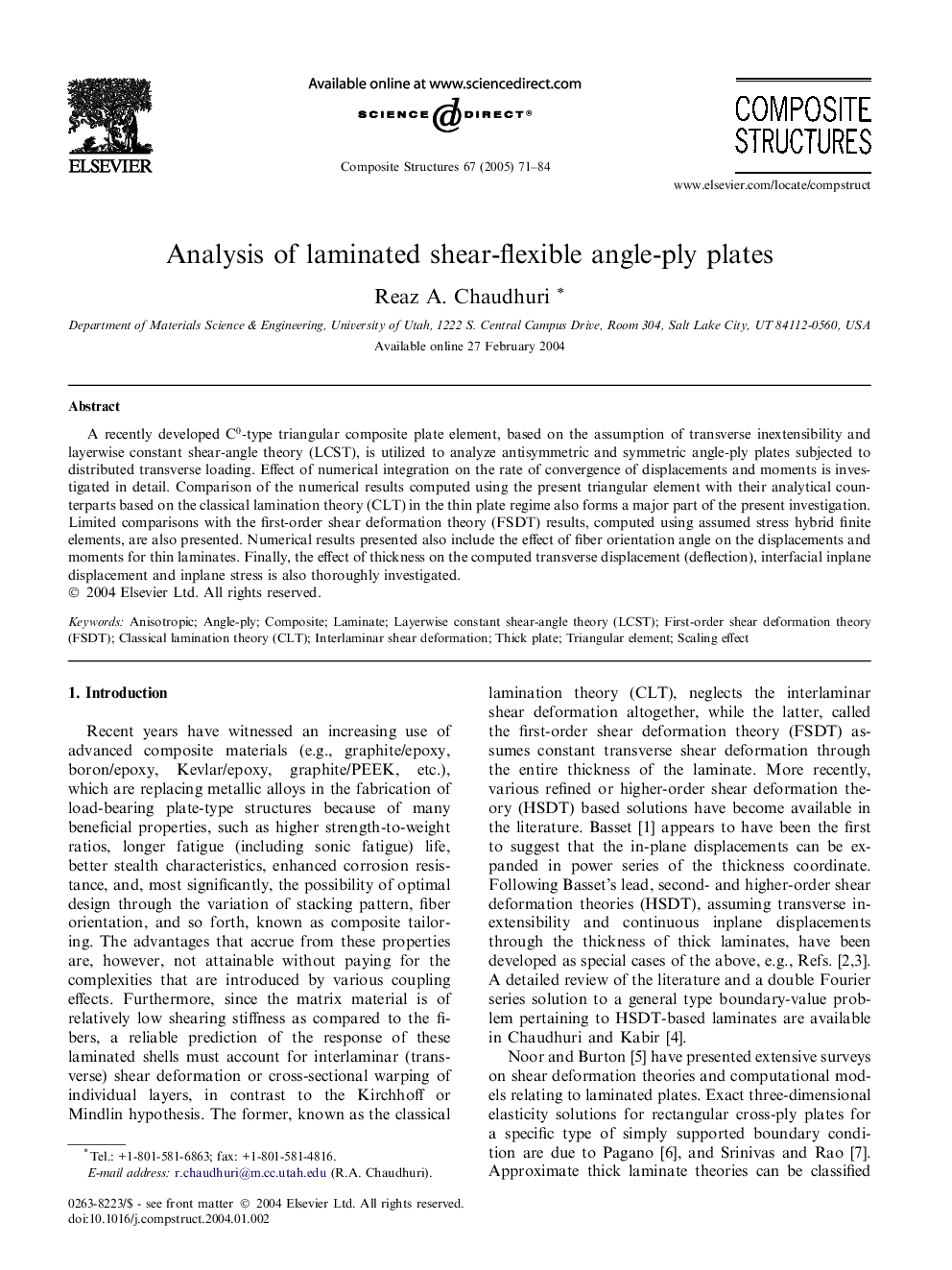 Analysis of laminated shear-flexible angle-ply plates