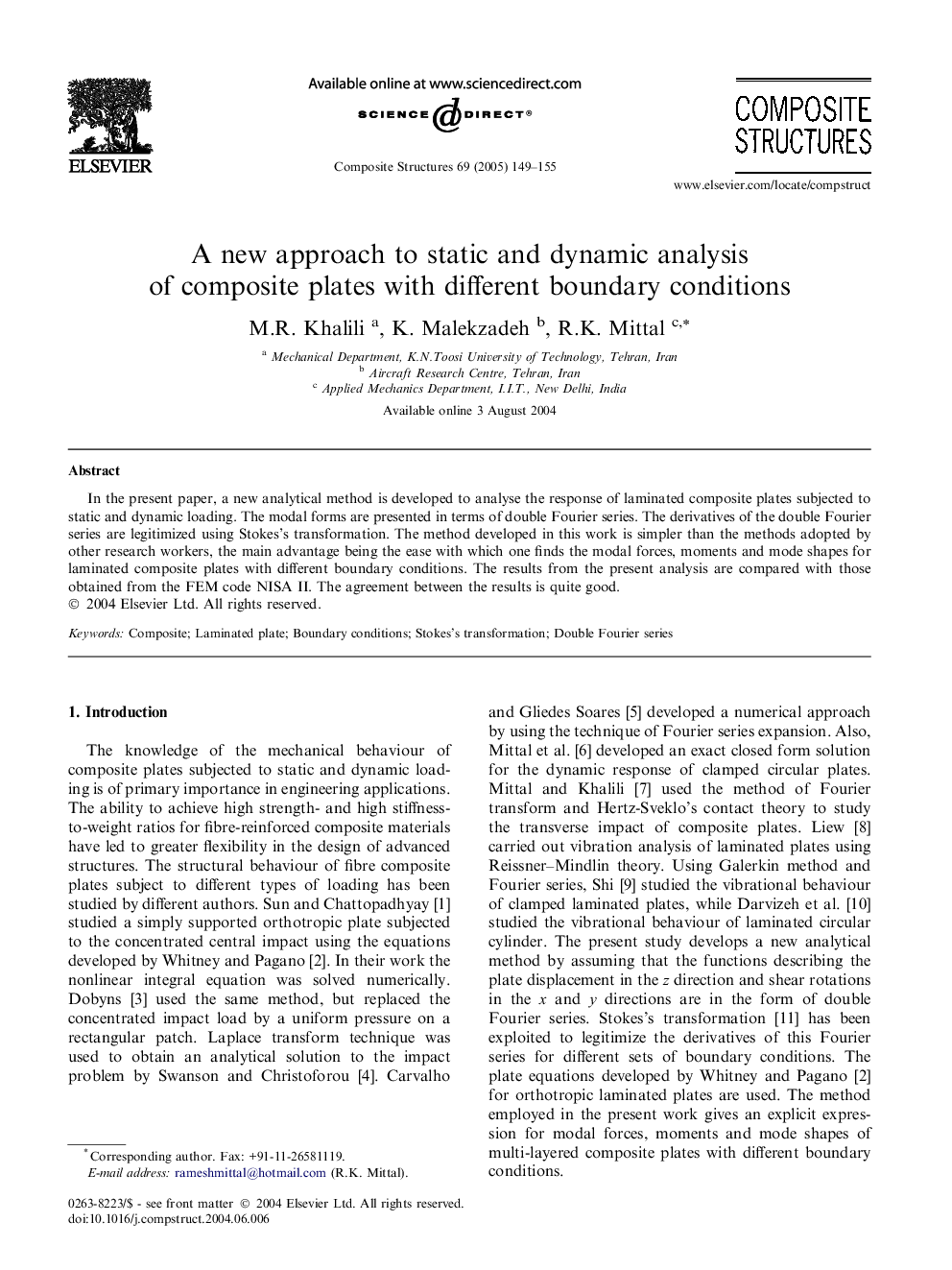 A new approach to static and dynamic analysis of composite plates with different boundary conditions