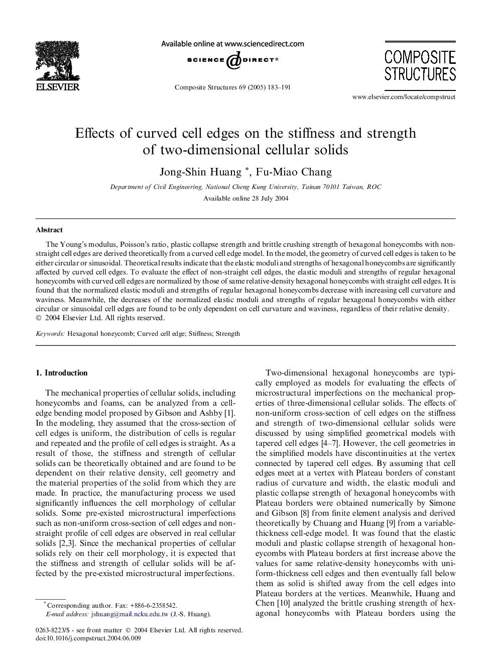 Effects of curved cell edges on the stiffness and strength of two-dimensional cellular solids