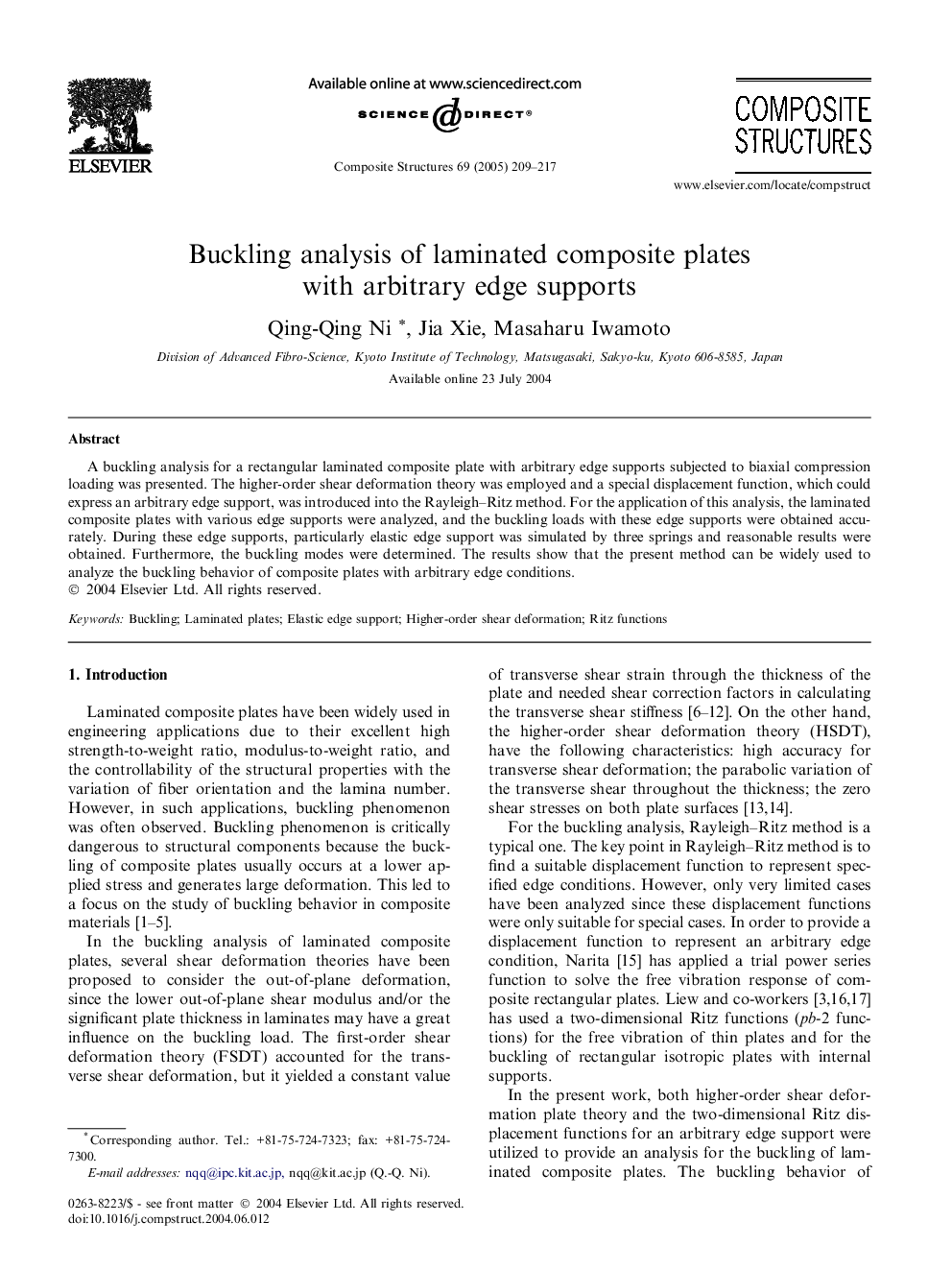 Buckling analysis of laminated composite plates with arbitrary edge supports