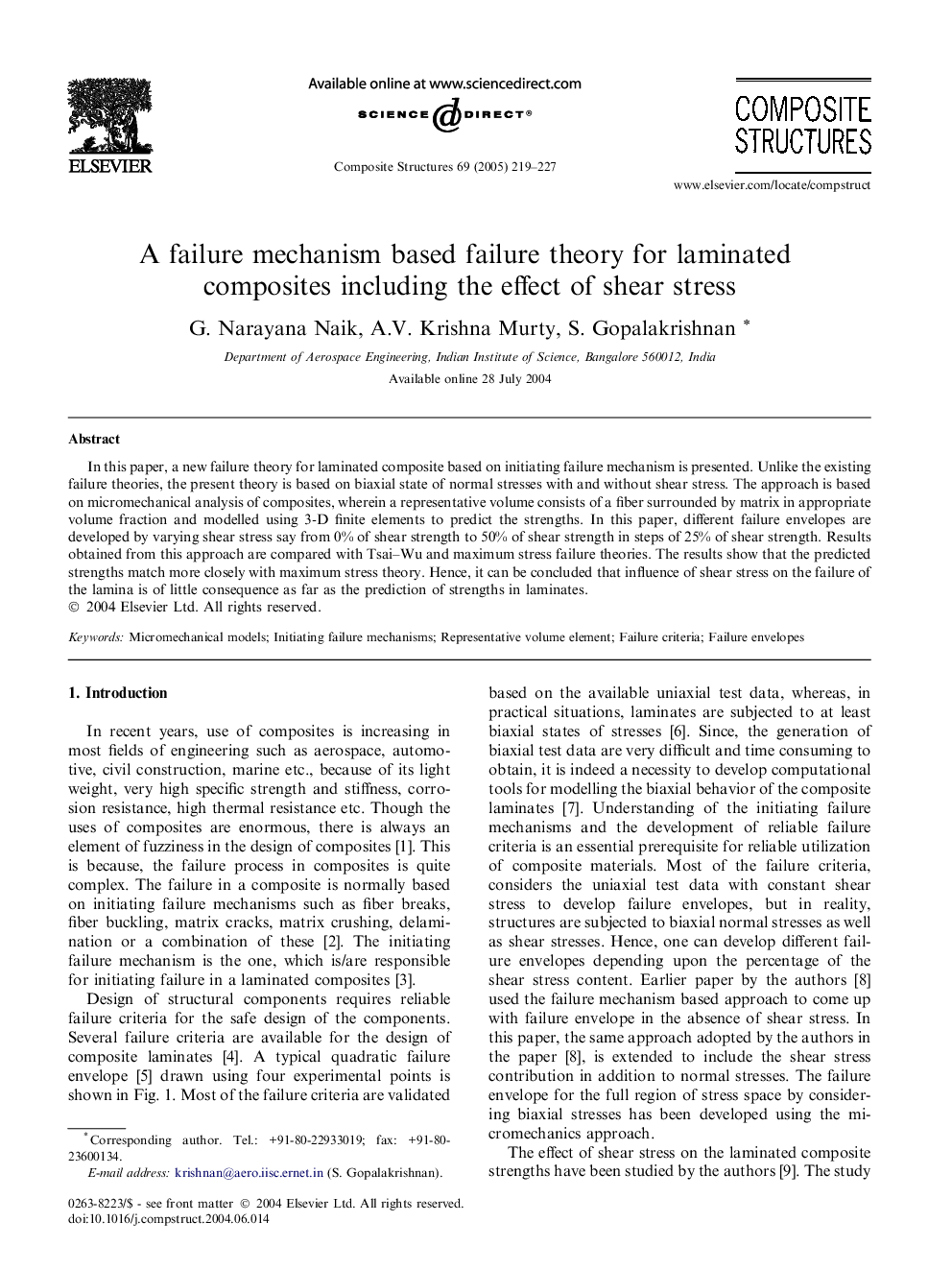 A failure mechanism based failure theory for laminated composites including the effect of shear stress