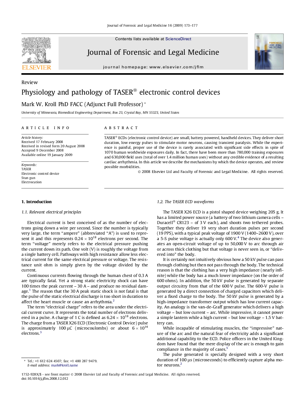 Physiology and pathology of TASER® electronic control devices