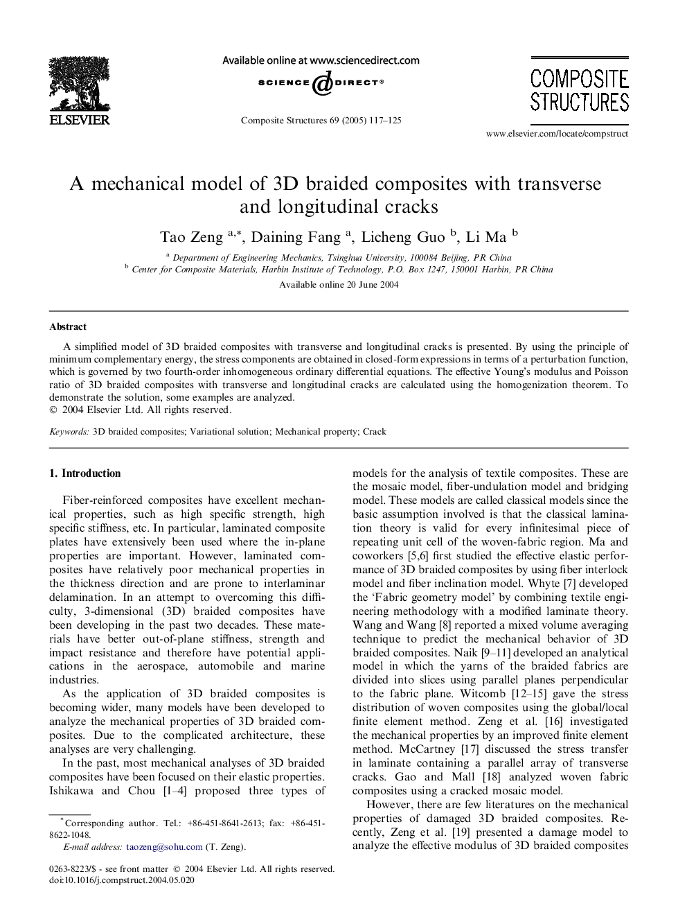 A mechanical model of 3D braided composites with transverse and longitudinal cracks