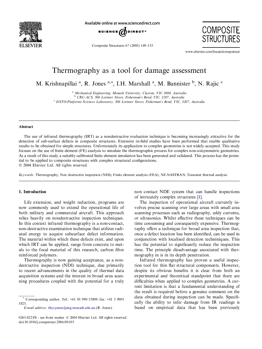 Thermography as a tool for damage assessment