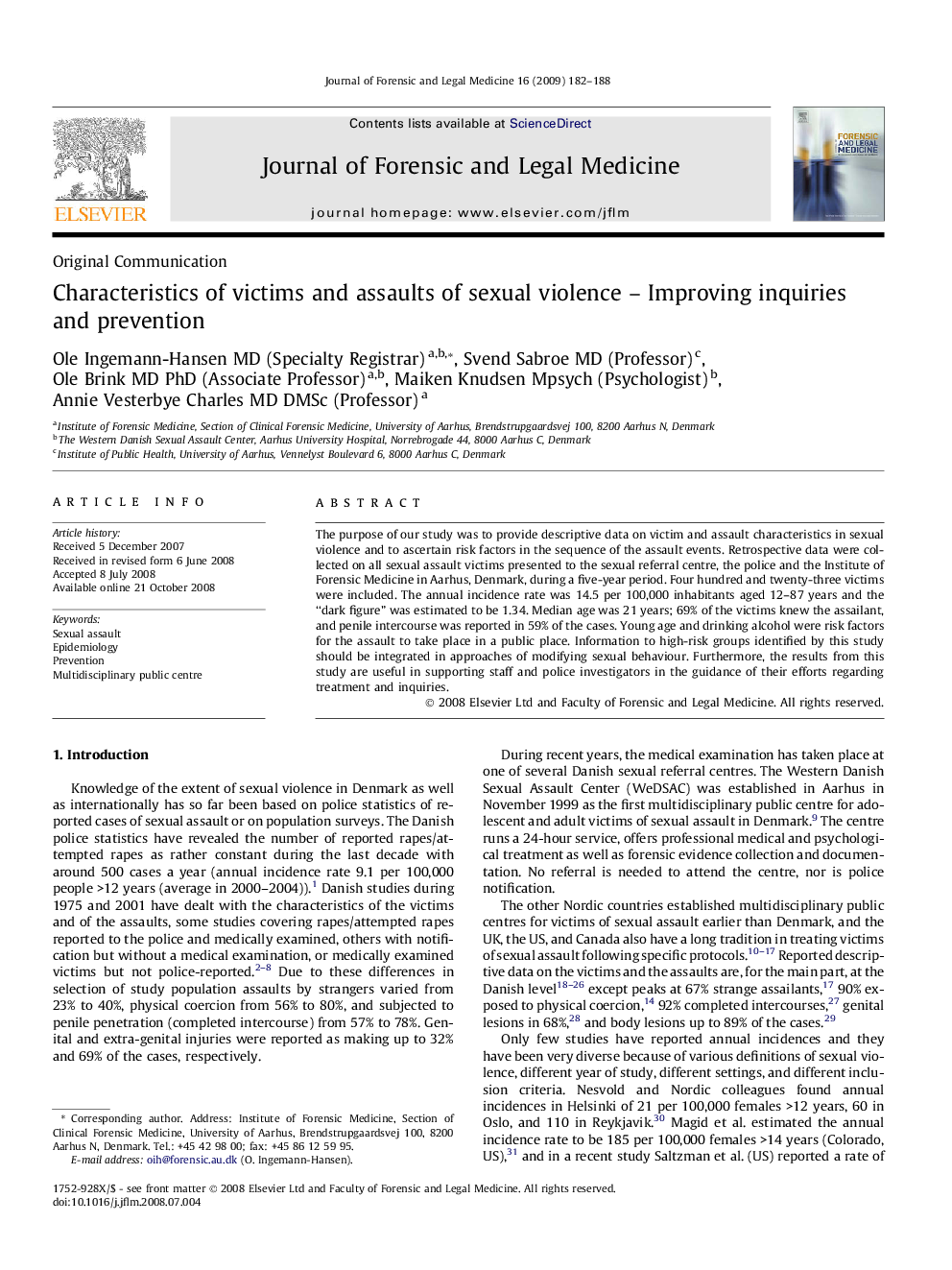 Characteristics of victims and assaults of sexual violence – Improving inquiries and prevention