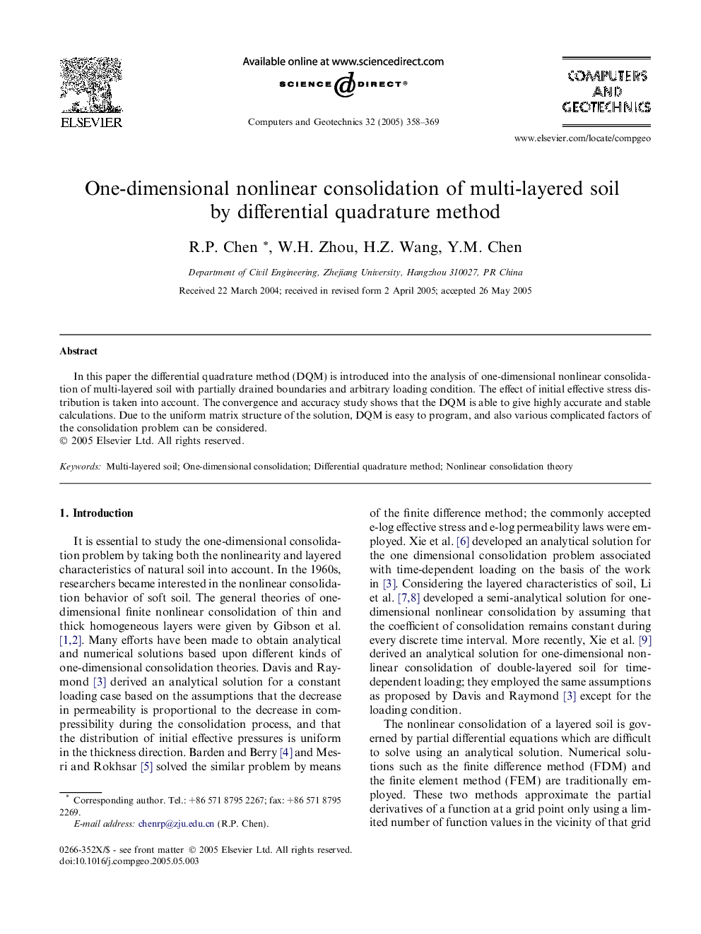 One-dimensional nonlinear consolidation of multi-layered soil by differential quadrature method