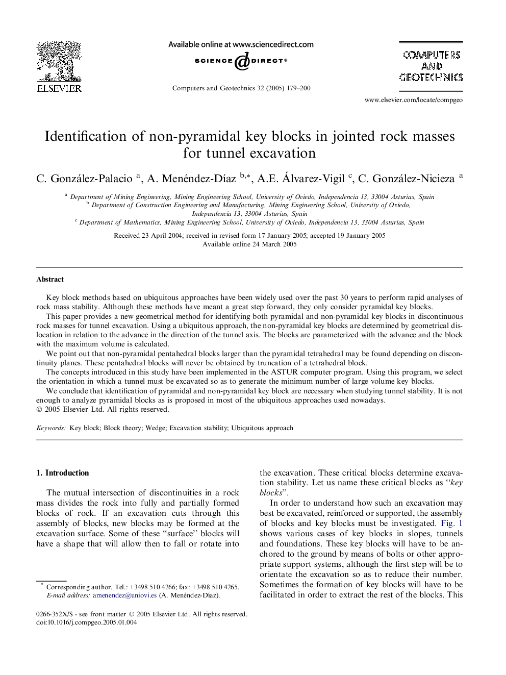 Identification of non-pyramidal key blocks in jointed rock masses for tunnel excavation