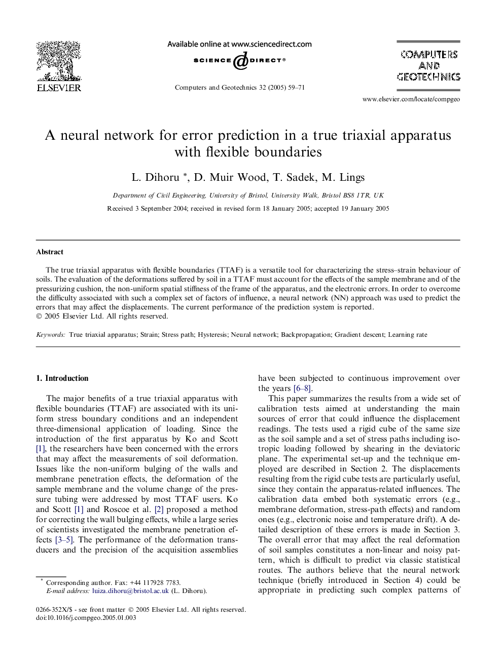 A neural network for error prediction in a true triaxial apparatus with flexible boundaries