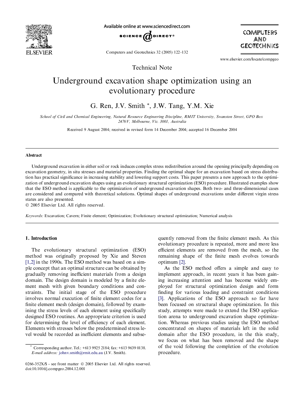 Underground excavation shape optimization using an evolutionary procedure