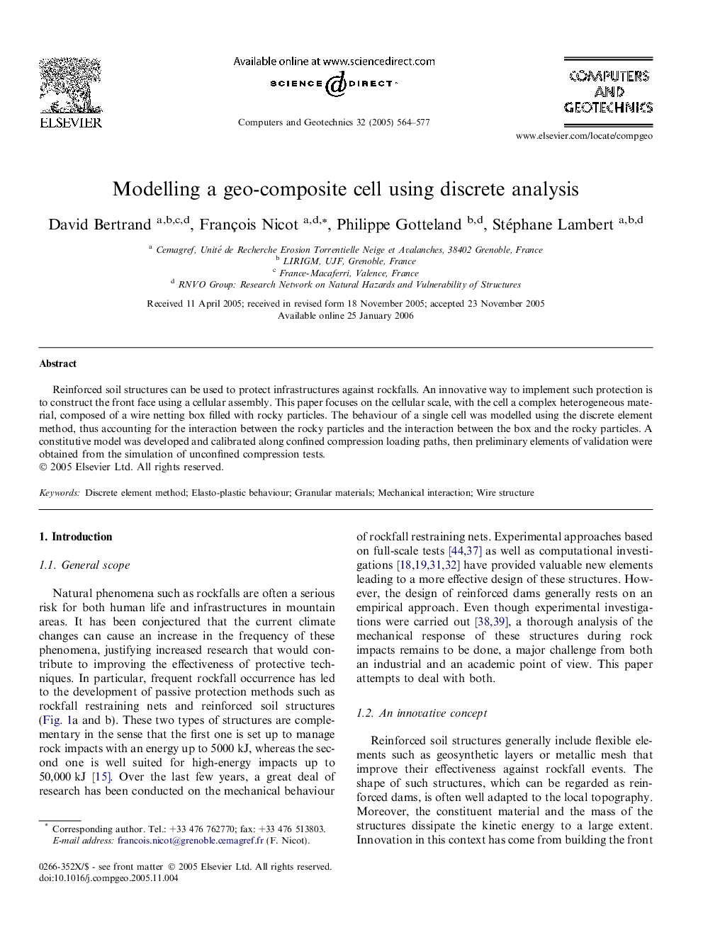 Modelling a geo-composite cell using discrete analysis