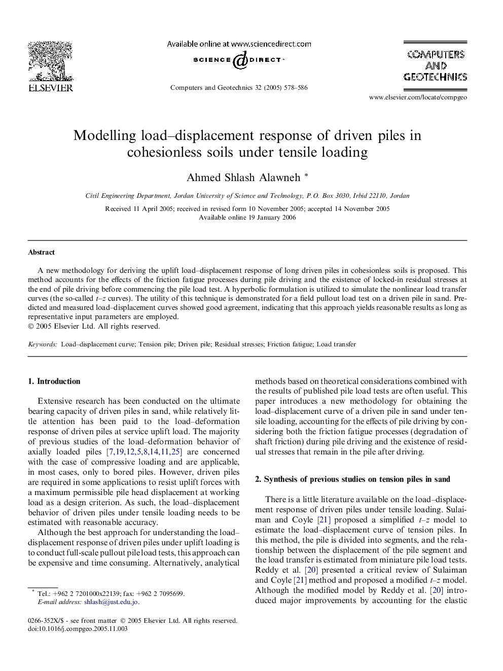 Modelling load-displacement response of driven piles in cohesionless soils under tensile loading