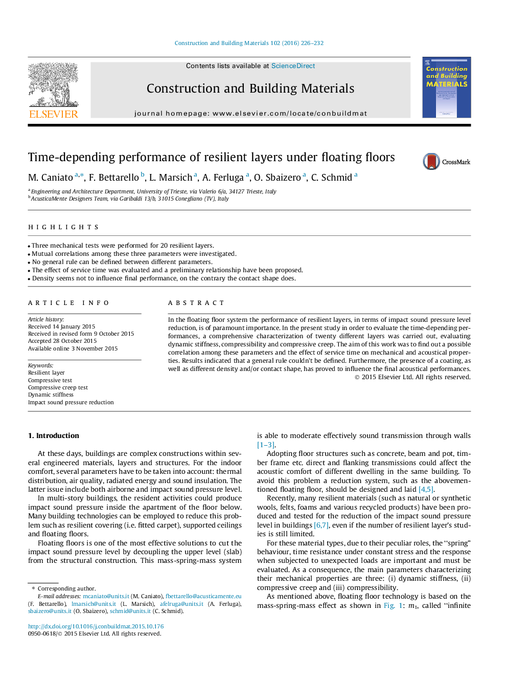 Time-depending performance of resilient layers under floating floors