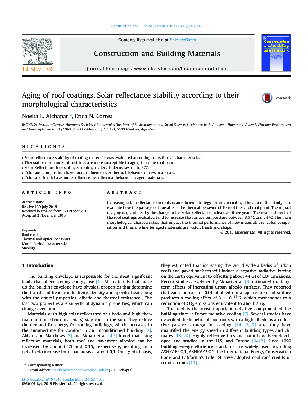 Aging of roof coatings. Solar reflectance stability according to their morphological characteristics