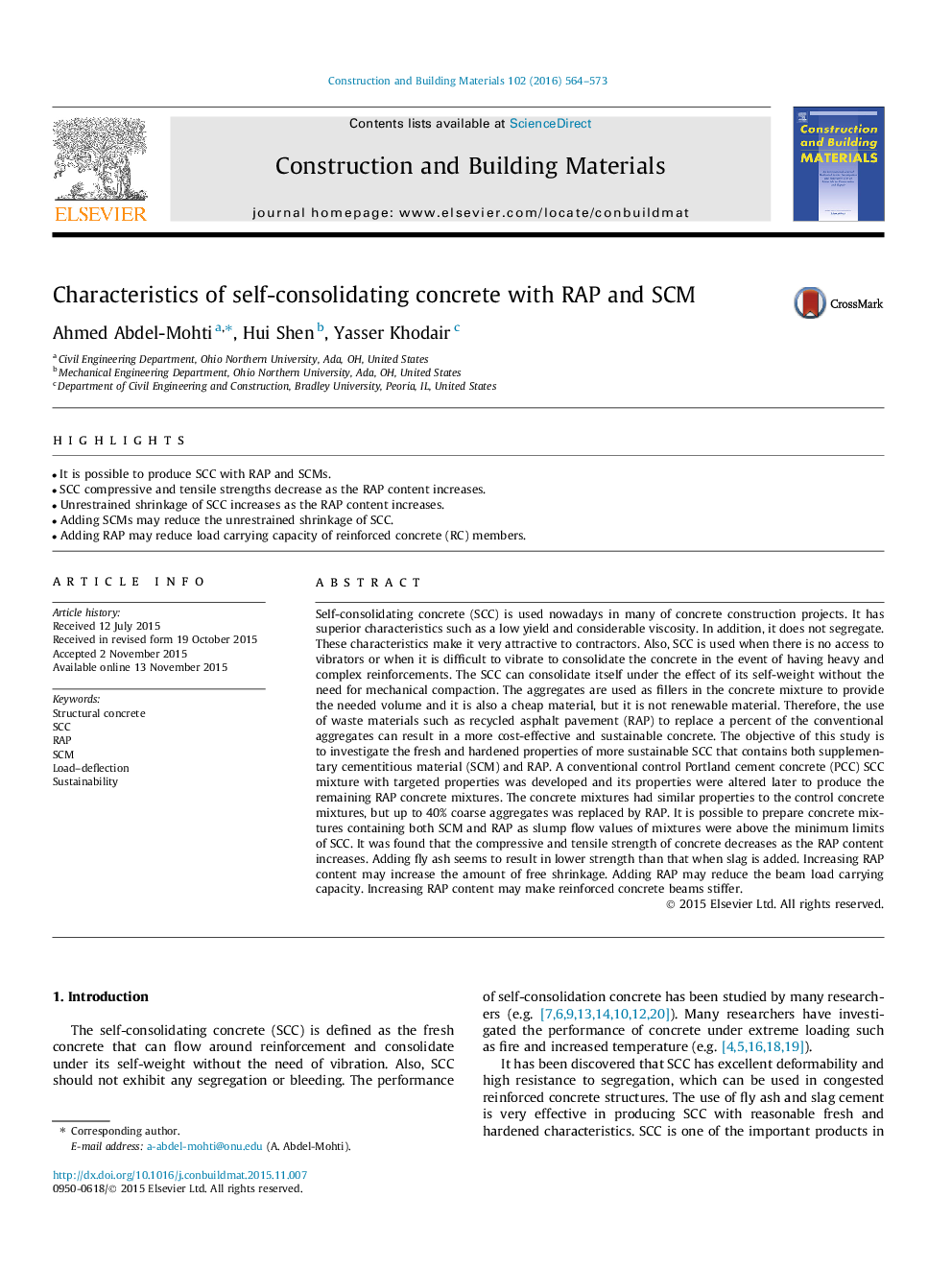 Characteristics of self-consolidating concrete with RAP and SCM