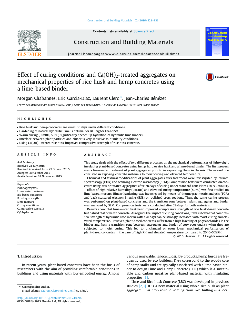 Effect of curing conditions and Ca(OH)2-treated aggregates on mechanical properties of rice husk and hemp concretes using a lime-based binder