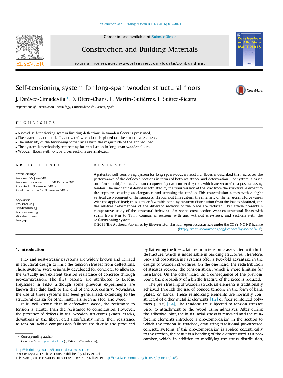 Self-tensioning system for long-span wooden structural floors