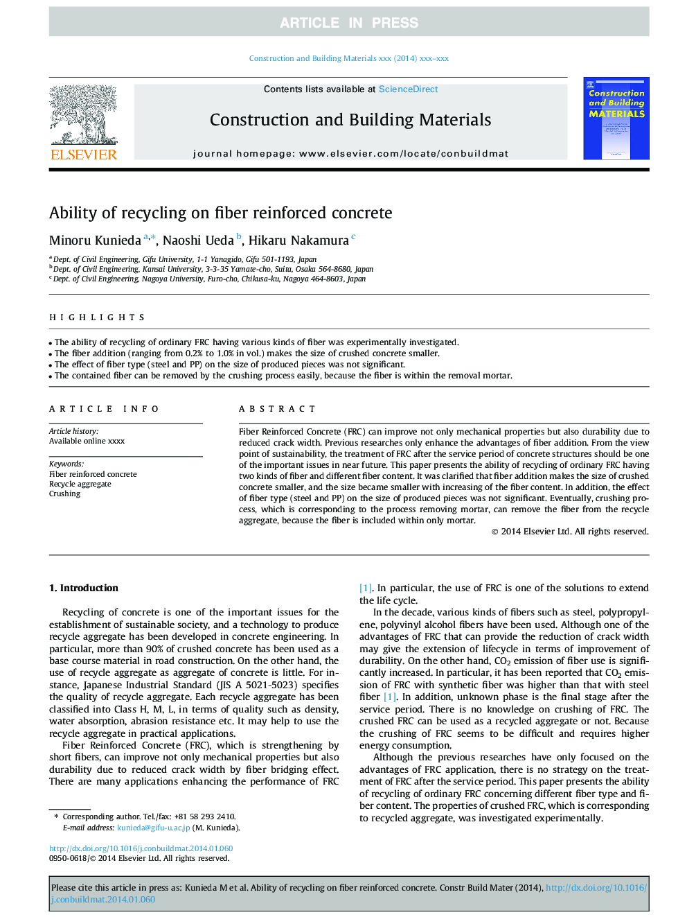 Ability of recycling on fiber reinforced concrete