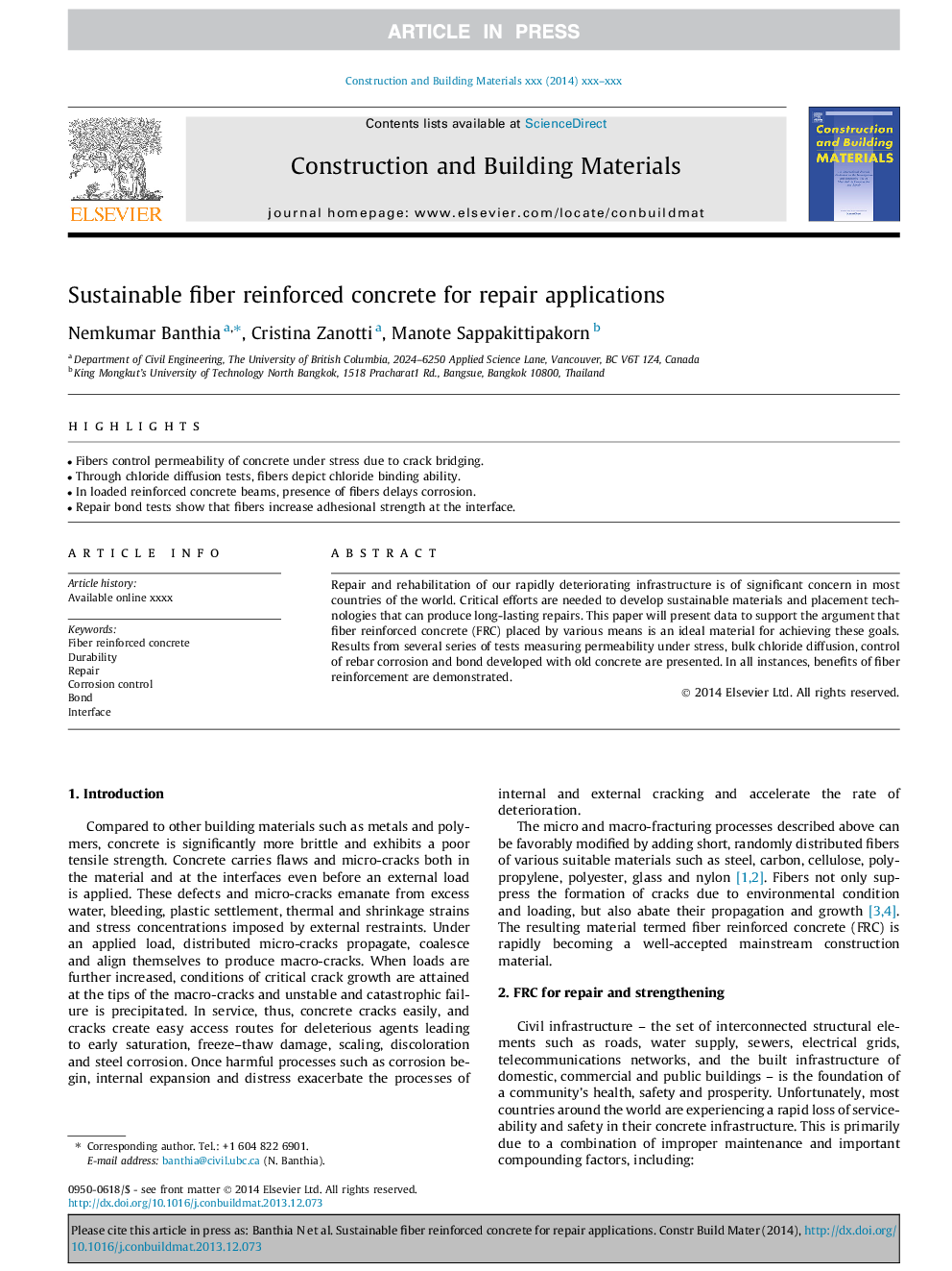 Sustainable fiber reinforced concrete for repair applications