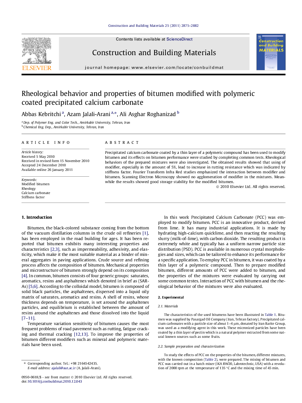 Rheological behavior and properties of bitumen modified with polymeric coated precipitated calcium carbonate