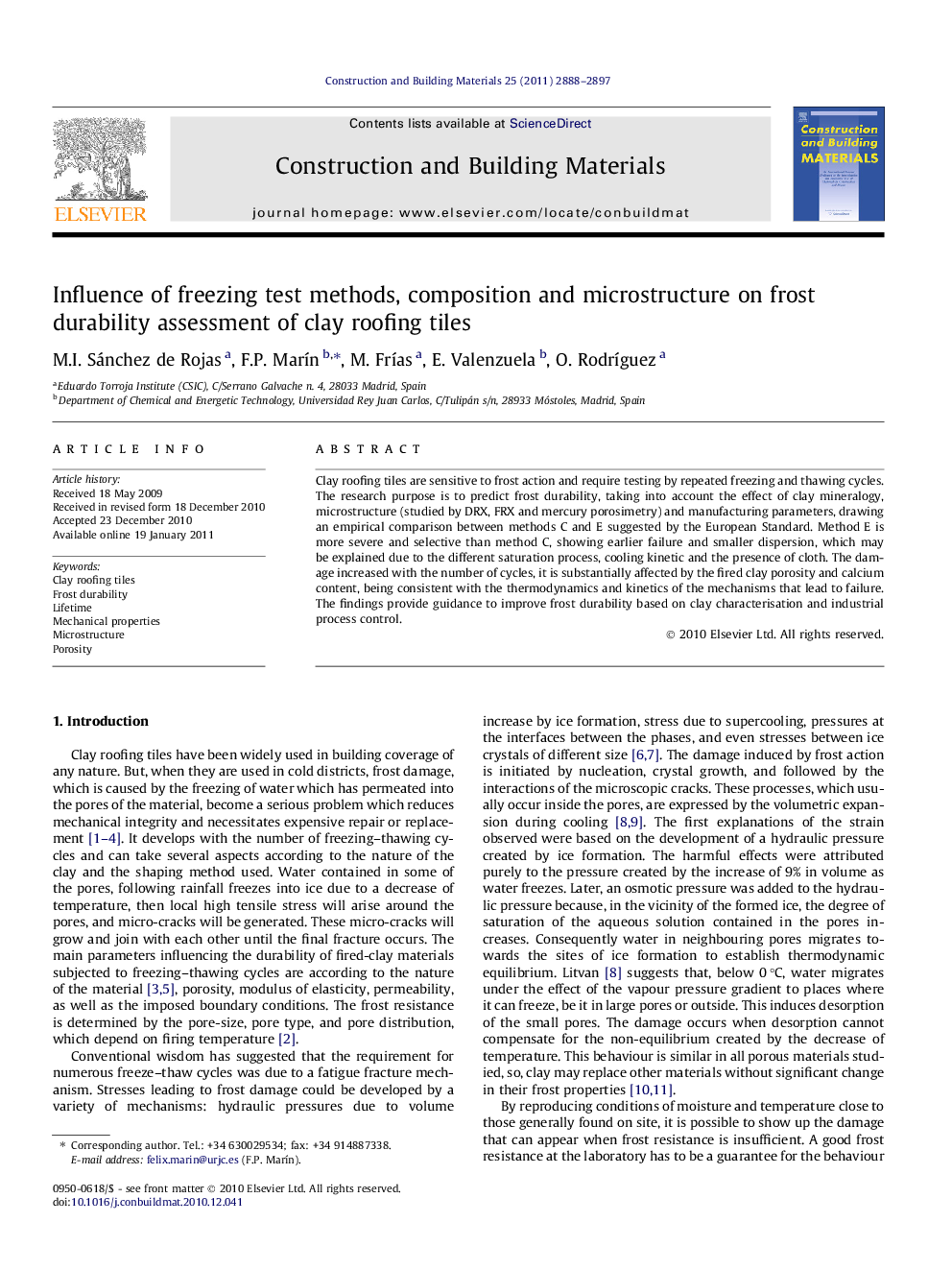 Influence of freezing test methods, composition and microstructure on frost durability assessment of clay roofing tiles