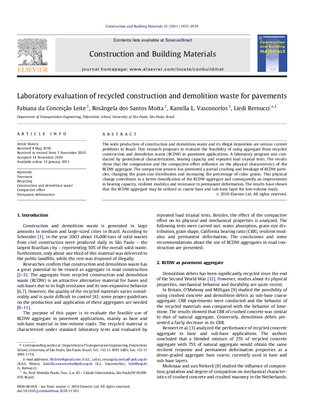 Laboratory evaluation of recycled construction and demolition waste for pavements