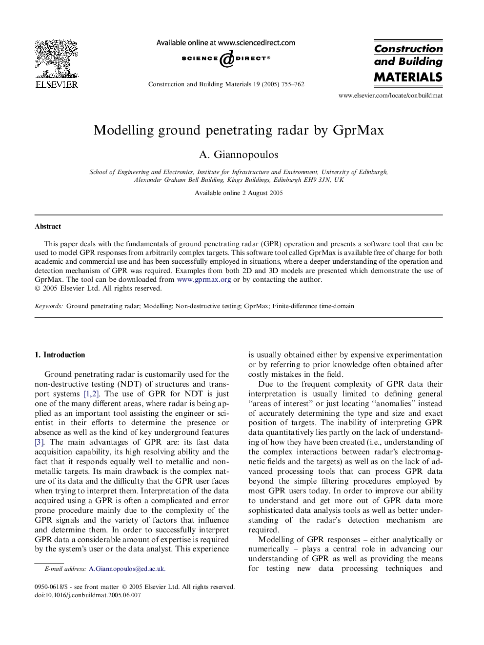 Modelling ground penetrating radar by GprMax