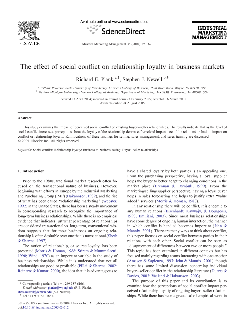 The effect of social conflict on relationship loyalty in business markets