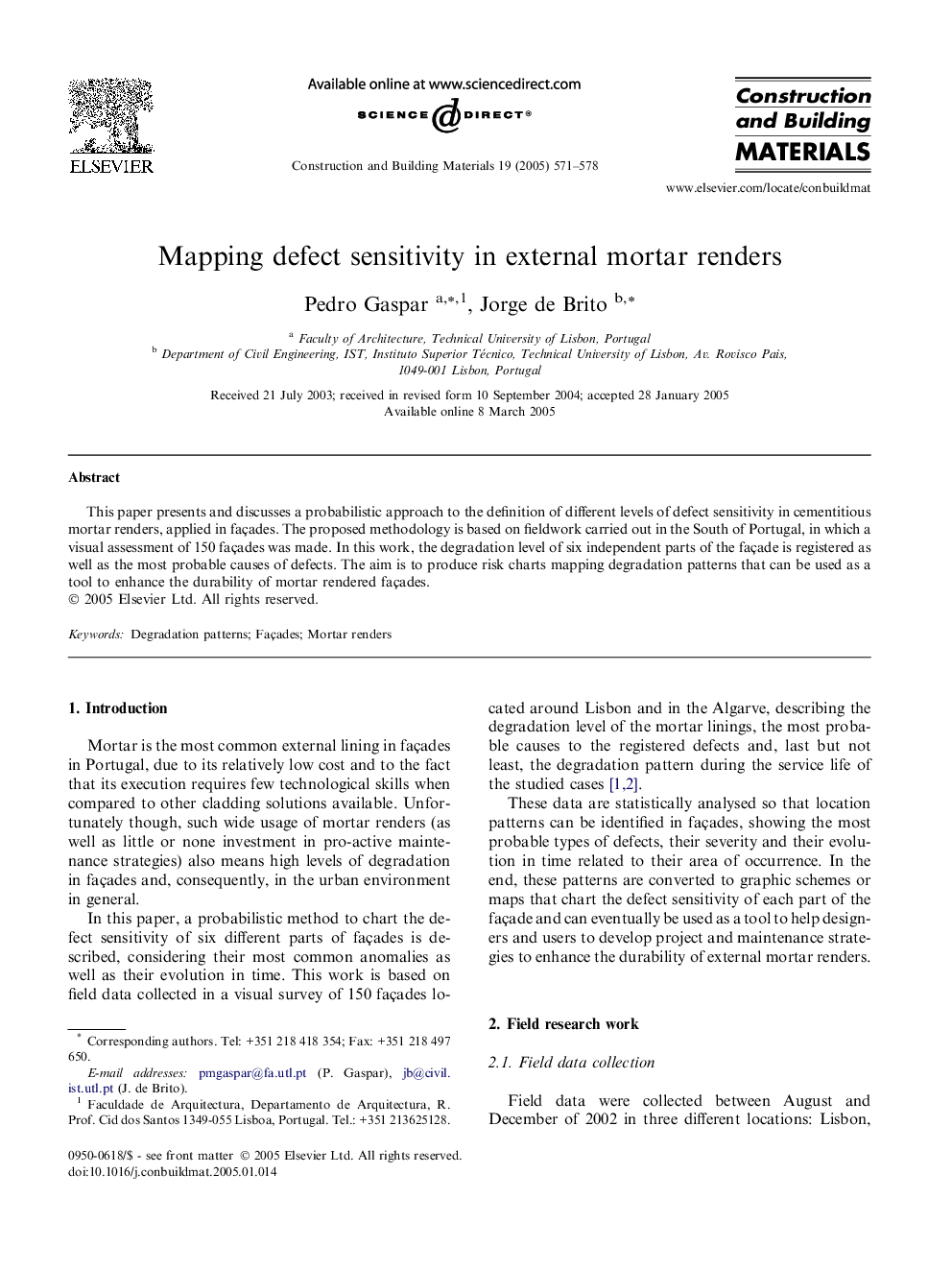 Mapping defect sensitivity in external mortar renders