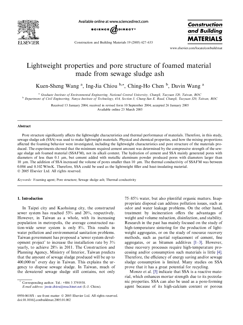 Lightweight properties and pore structure of foamed material made from sewage sludge ash