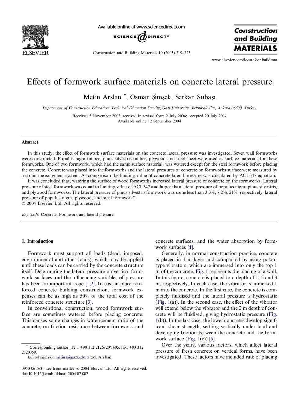 Effects of formwork surface materials on concrete lateral pressure