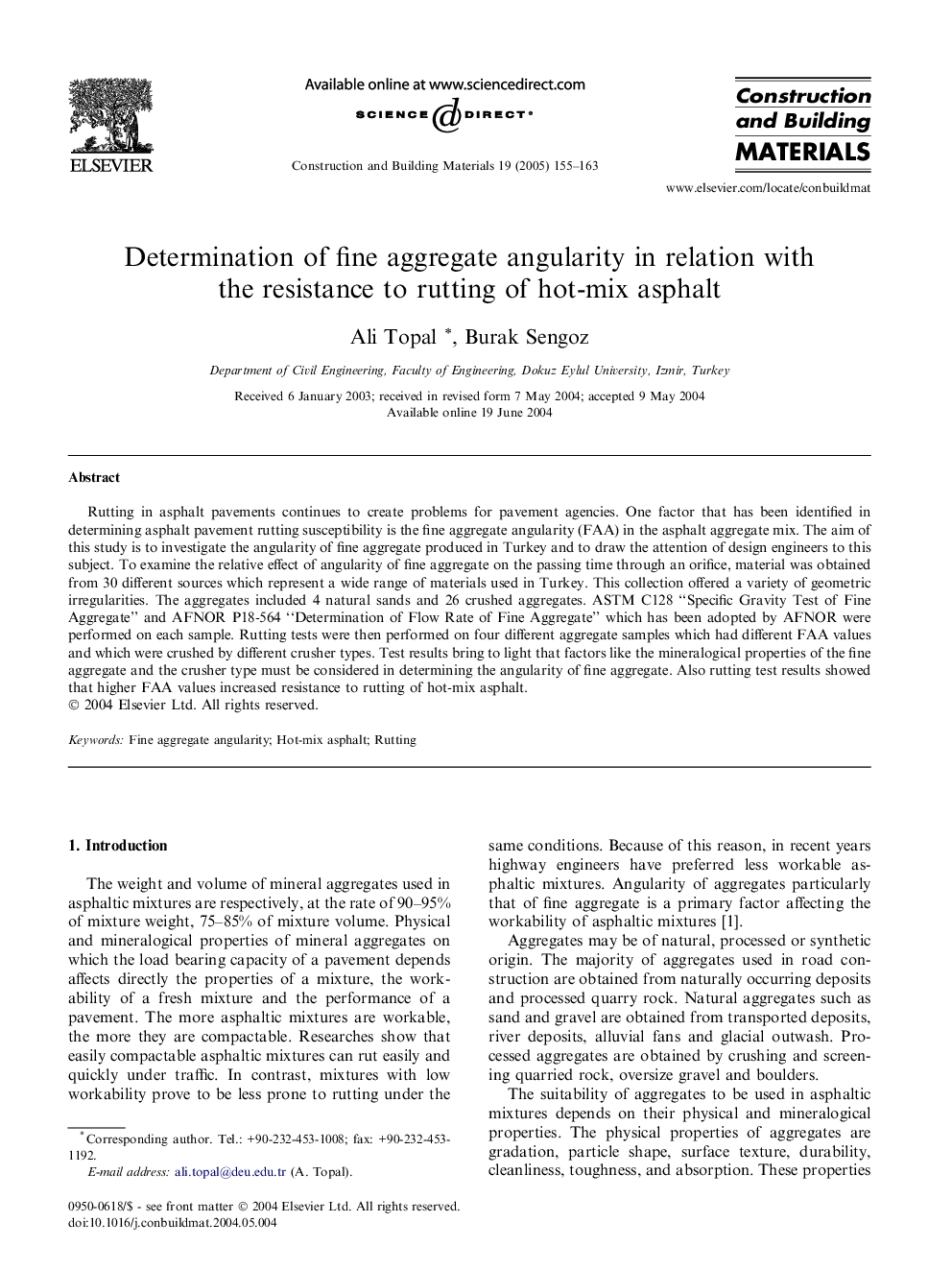 Determination of fine aggregate angularity in relation with the resistance to rutting of hot-mix asphalt