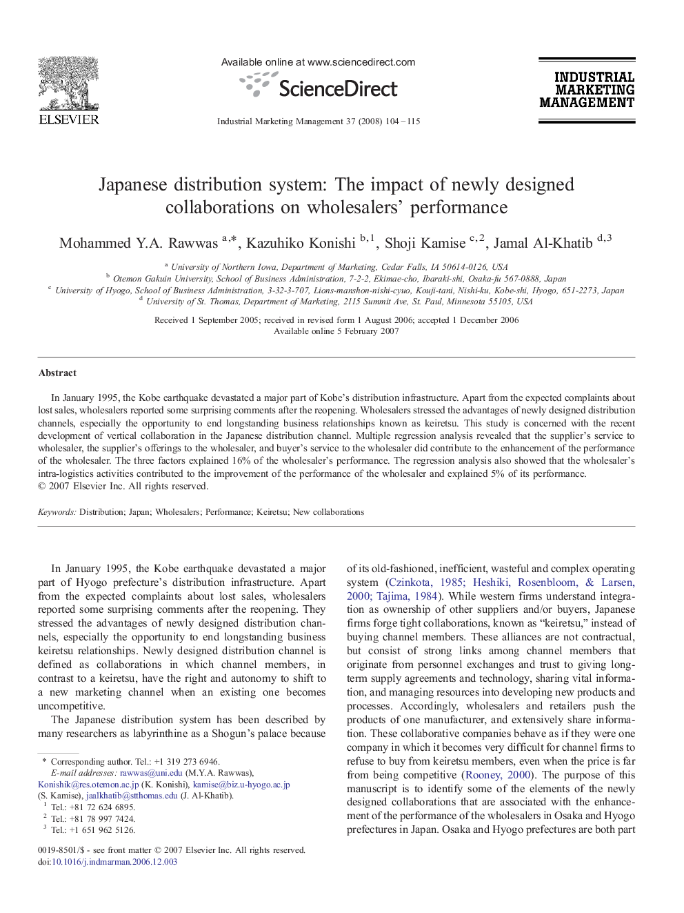 Japanese distribution system: The impact of newly designed collaborations on wholesalers' performance