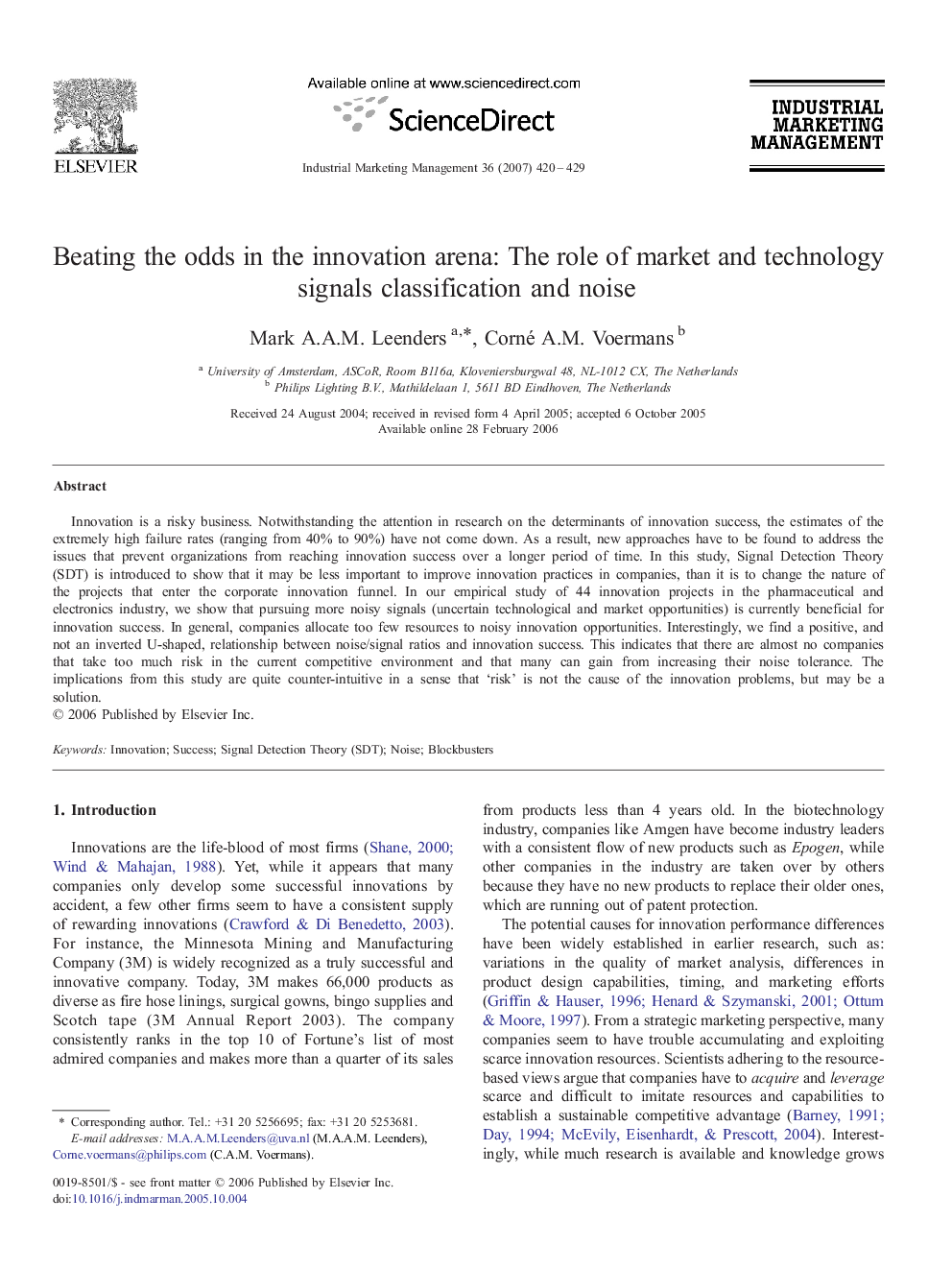 Beating the odds in the innovation arena: The role of market and technology signals classification and noise 