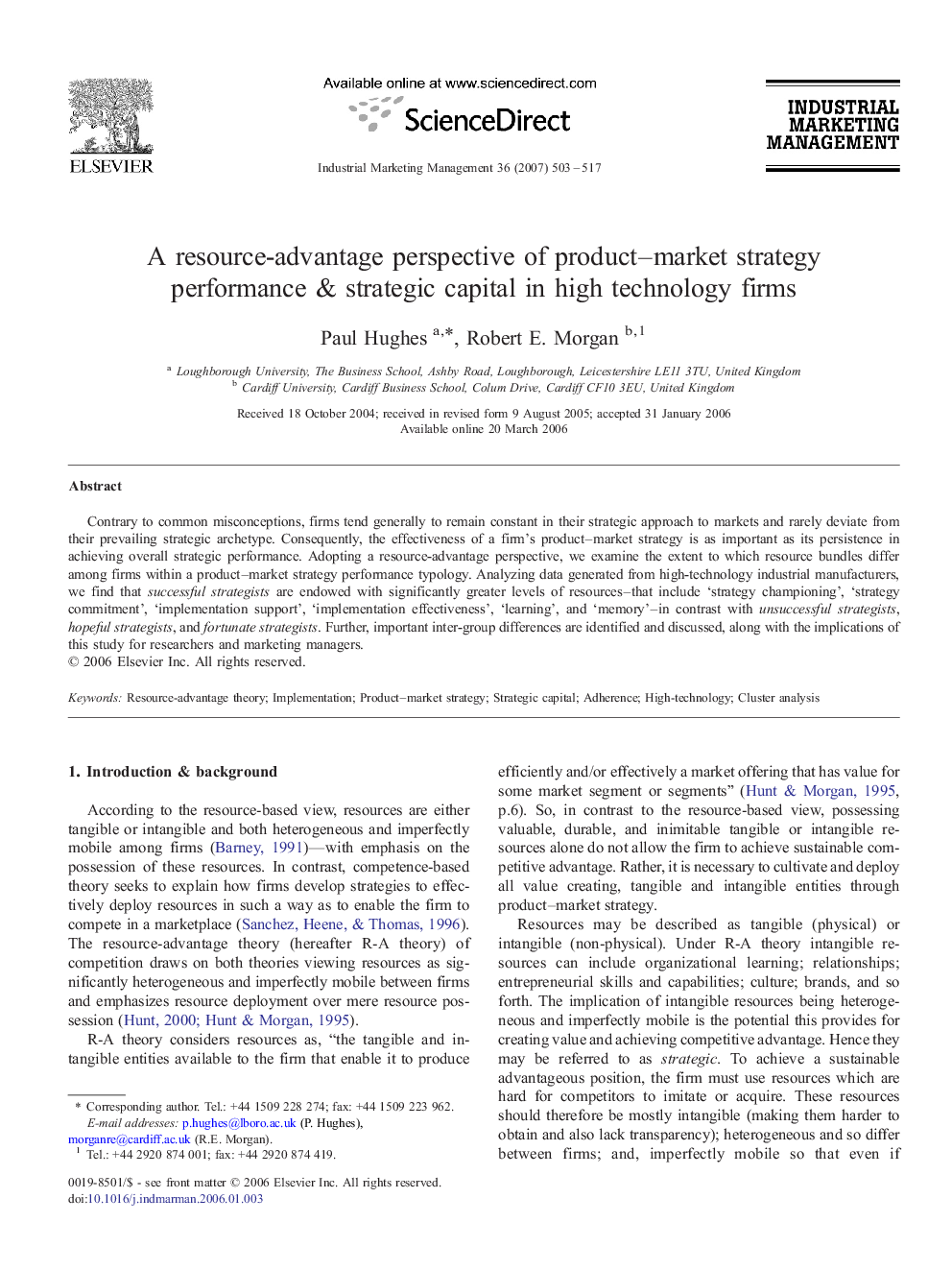 A resource-advantage perspective of product–market strategy performance & strategic capital in high technology firms