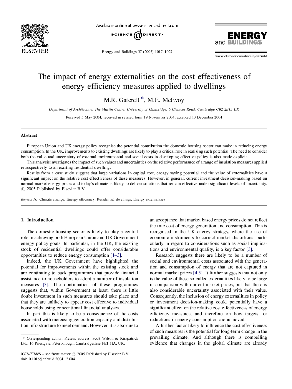 The impact of energy externalities on the cost effectiveness of energy efficiency measures applied to dwellings