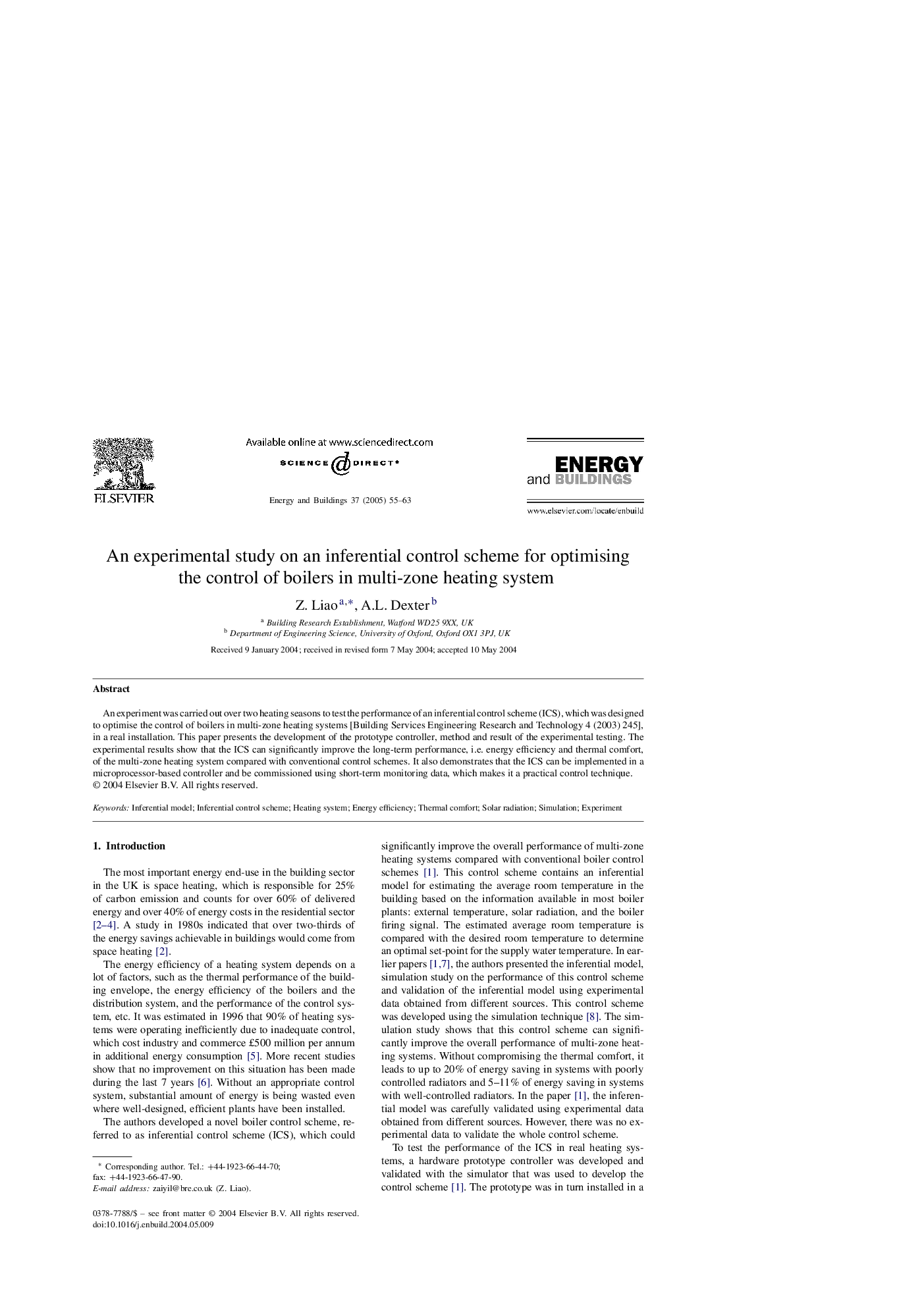 An experimental study on an inferential control scheme for optimising the control of boilers in multi-zone heating system