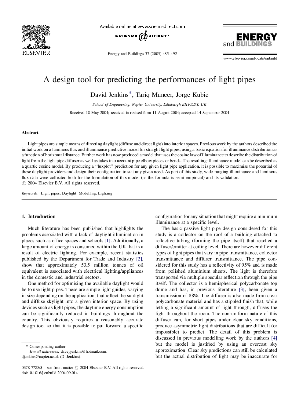 A design tool for predicting the performances of light pipes