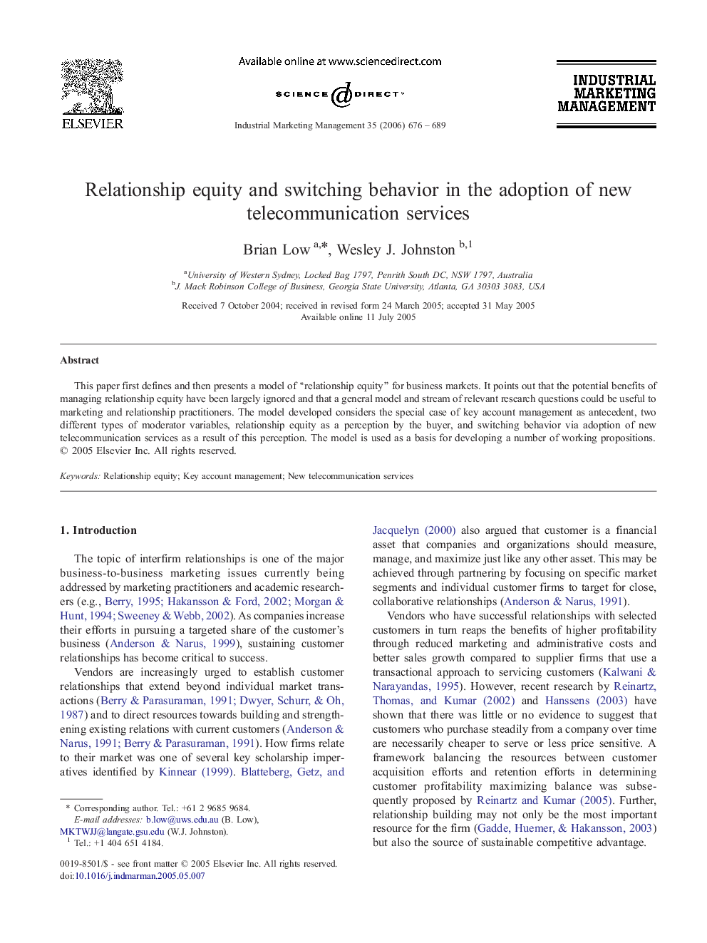 Relationship equity and switching behavior in the adoption of new telecommunication services