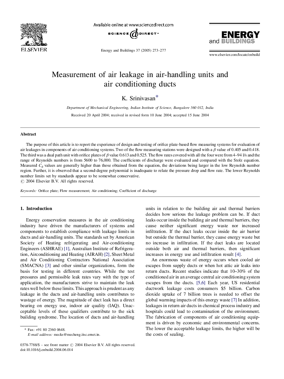 Measurement of air leakage in air-handling units and air conditioning ducts